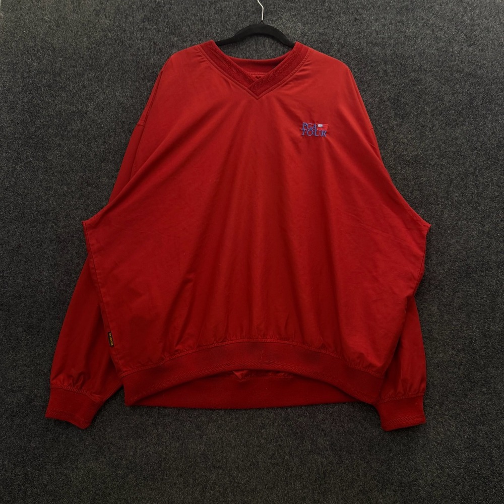 Vintage Sun Mountain PGA Tour Windshirt Mens XXL Red V-Neck Golf Pullover 90s